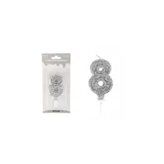 GENERICO - Vela de número 8 plateado con brillo 5.5cm