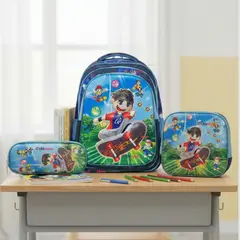 UTILISIMO - Mochila Escolar Bolso Con Efecto 3D Estuche + Lonchera 40 Cm Poliéster Niño Skate Hero
