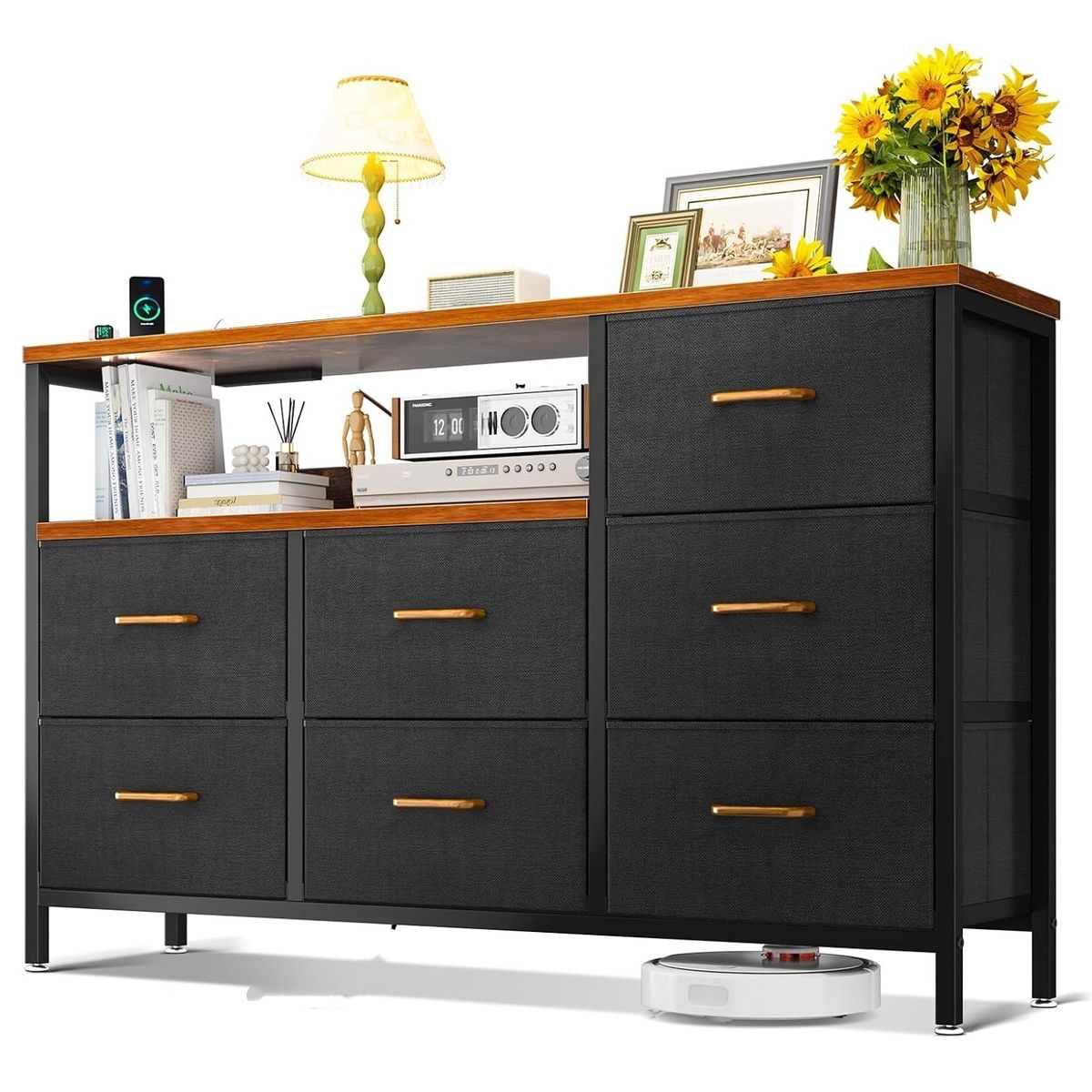 YOMYM - Armario de Almacenamiento Con siete cajones 132×30×90cm Negro