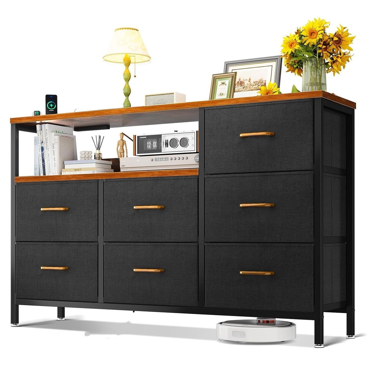 YOMYM - Armario de Almacenamiento Con siete cajones 132×30×90cm Negro