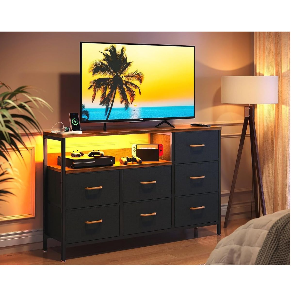 YOMYM - Armario de Almacenamiento Con siete cajones 132×30×90cm Negro