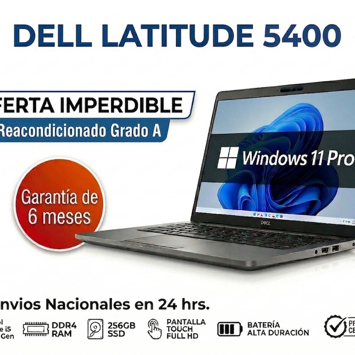 DELL - Latitude 5400 TOUCH FHD i5-8665U 8GB Ram 256GB SSD Windows 11Pro Reacondicionado Grado A