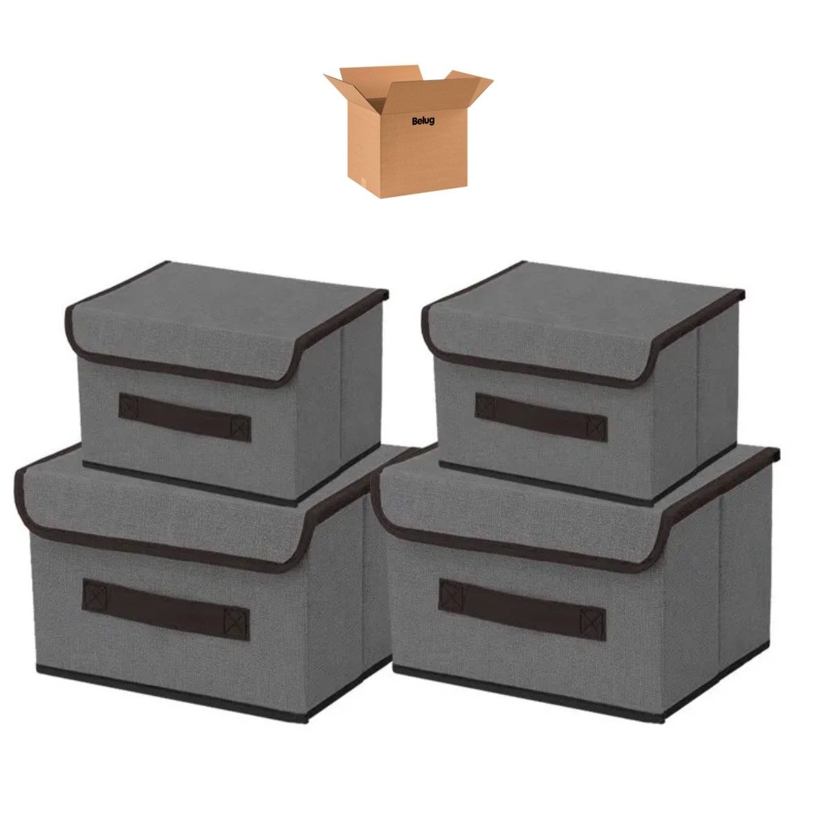 GENERICO - 4 Unidades Cajas Organizadoras De Tela Plegables Con Tapas GRIS BELUG