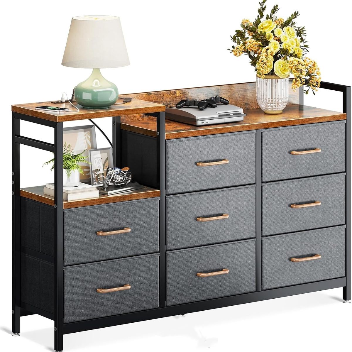 YOMYM - Armario de Almacenamiento Con ocho cajones 132×30×88cm Negro