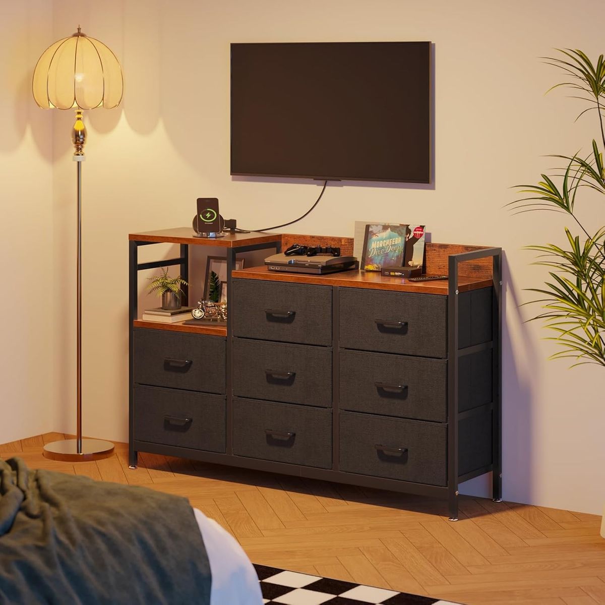 YOMYM - Armario de Almacenamiento Con ocho cajones 132×30×88cm Negro