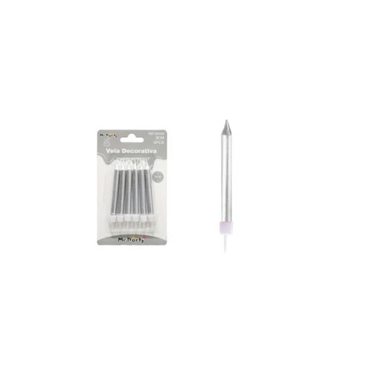 GENERICO - Vela plateado metálico 9cm 6pcs