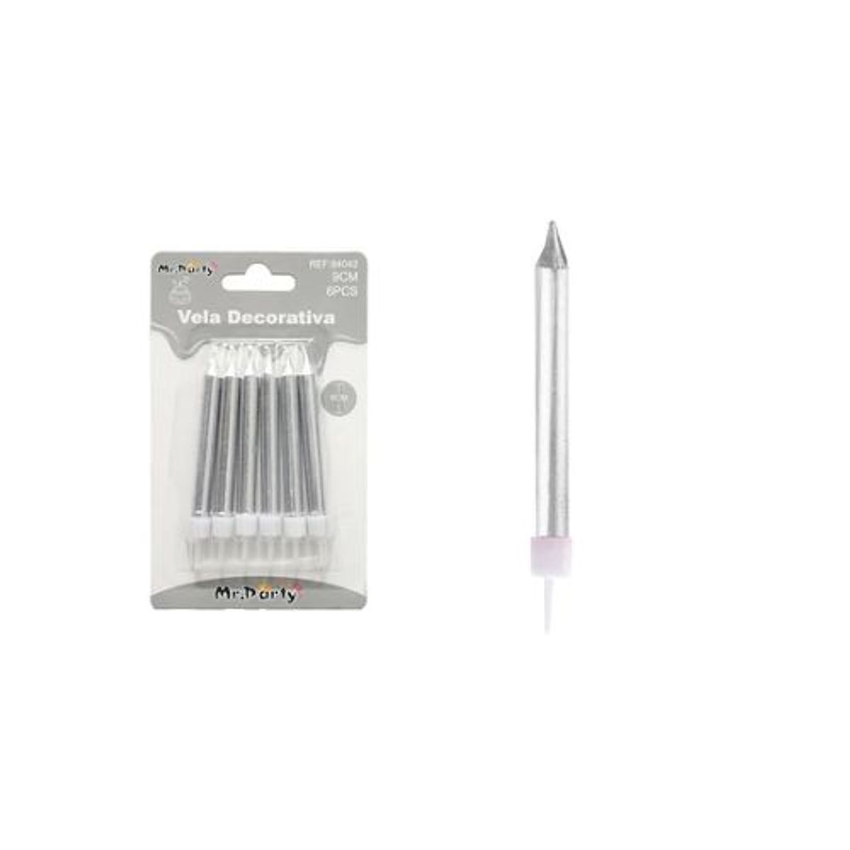 GENERICO - Vela plateado metálico 9cm 6pcs