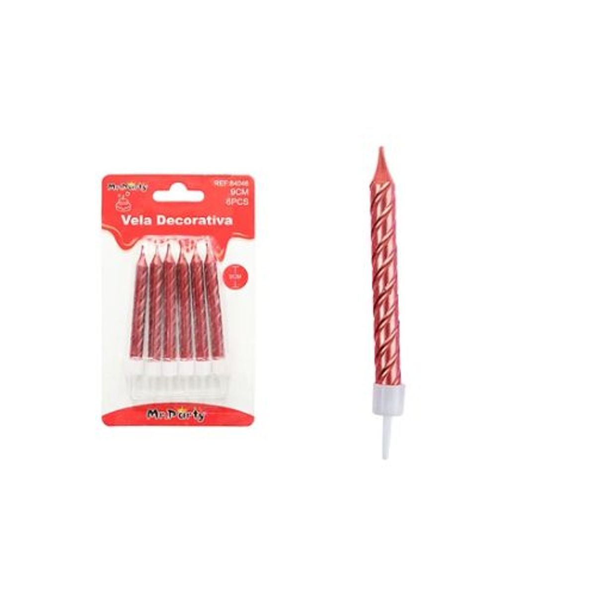GENERICO - Vela espiral rojo metálico 9cm 6pcs