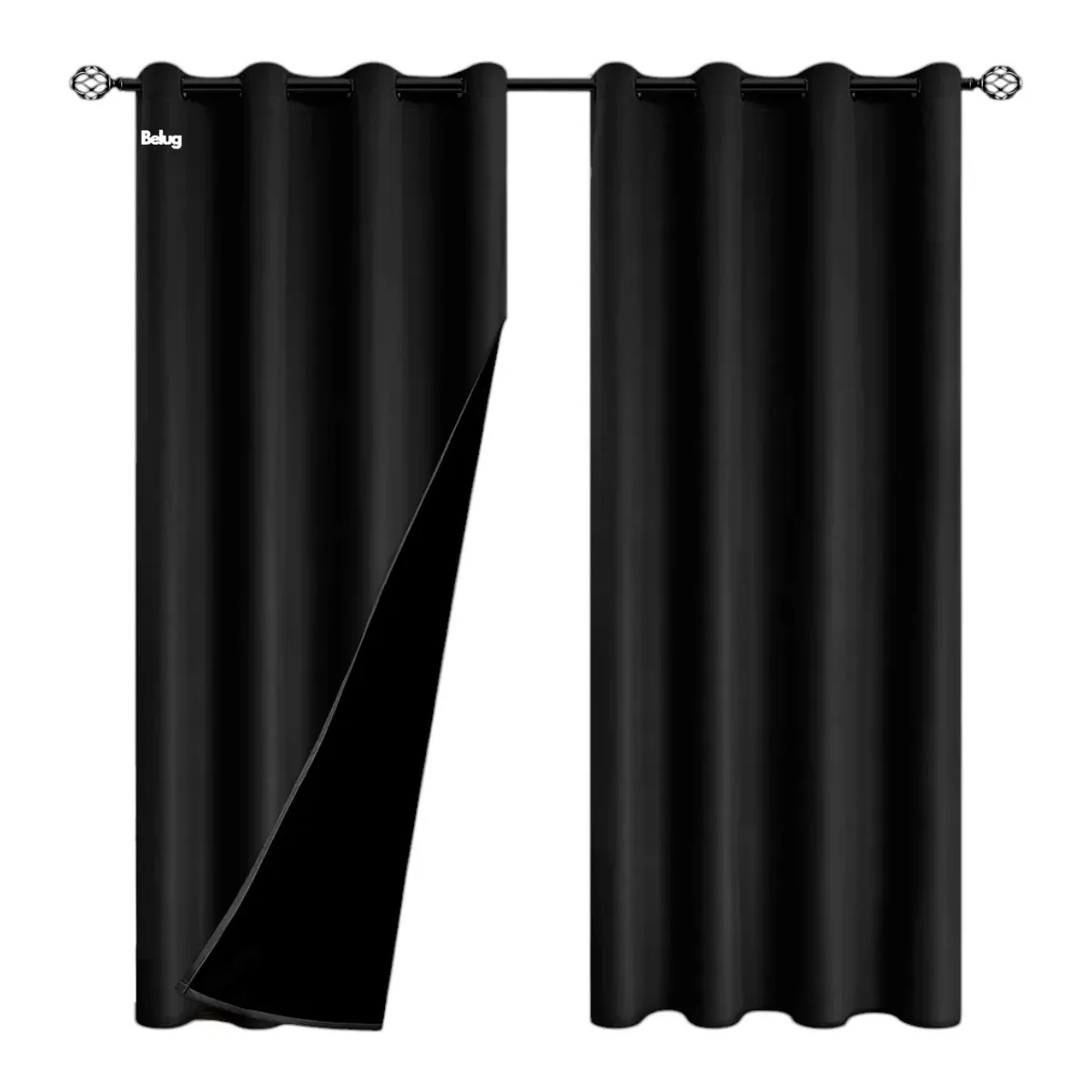 GENERICO - 2 Paños Cortinas Blackout Engomada Tela Fresca NEGRO BELUG