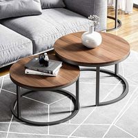 Juego Mesa De Centro Lateral Living Redonda Doble Madera