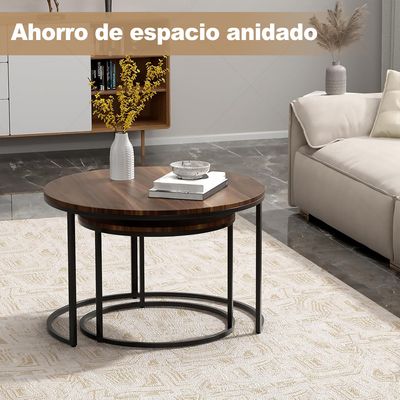 Imagen 2 del producto Juego Mesa De Centro Lateral Living Redonda Doble Madera