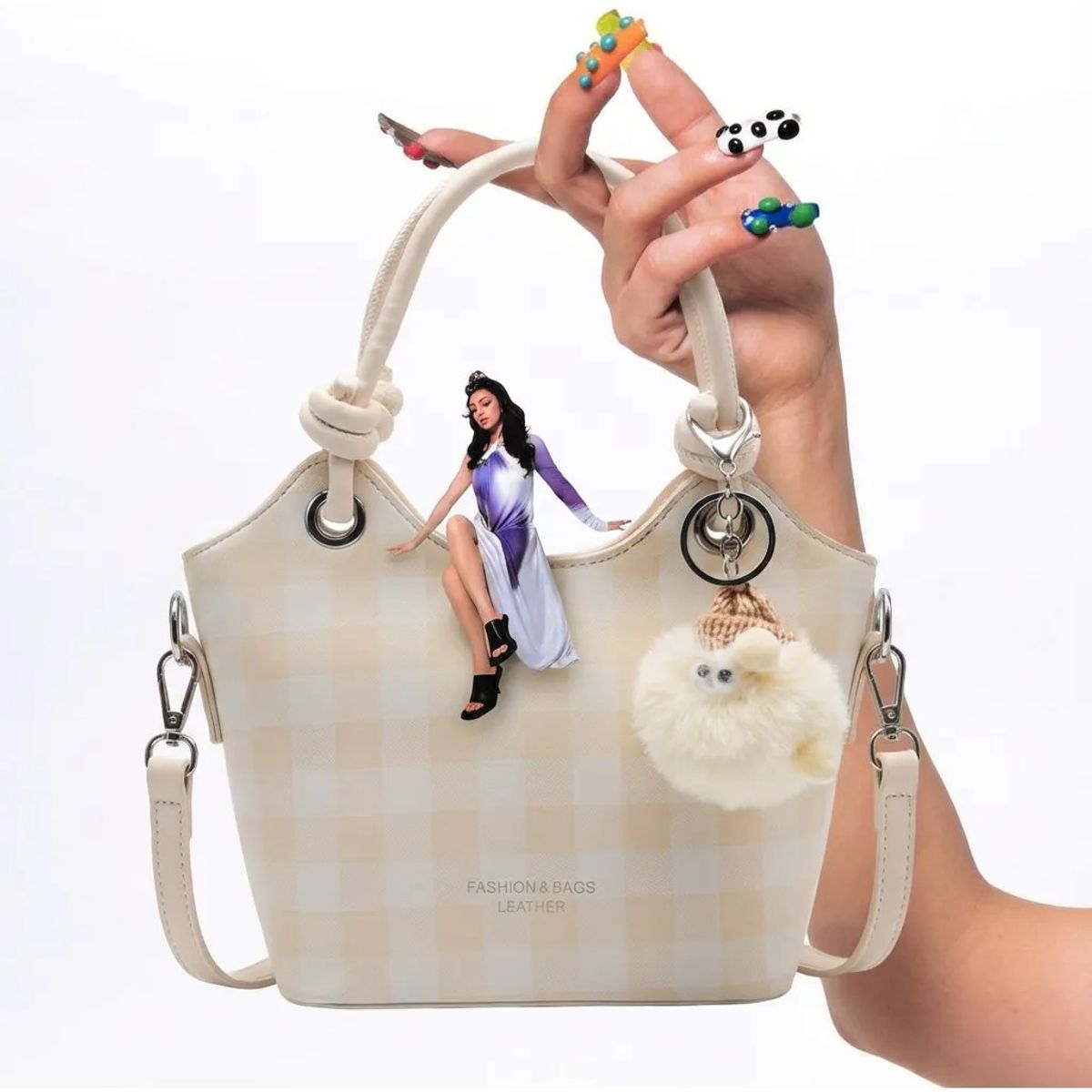BOVINITA - Cartera Mujer Bandolera Beige Bolso Cute Correa Ajustable