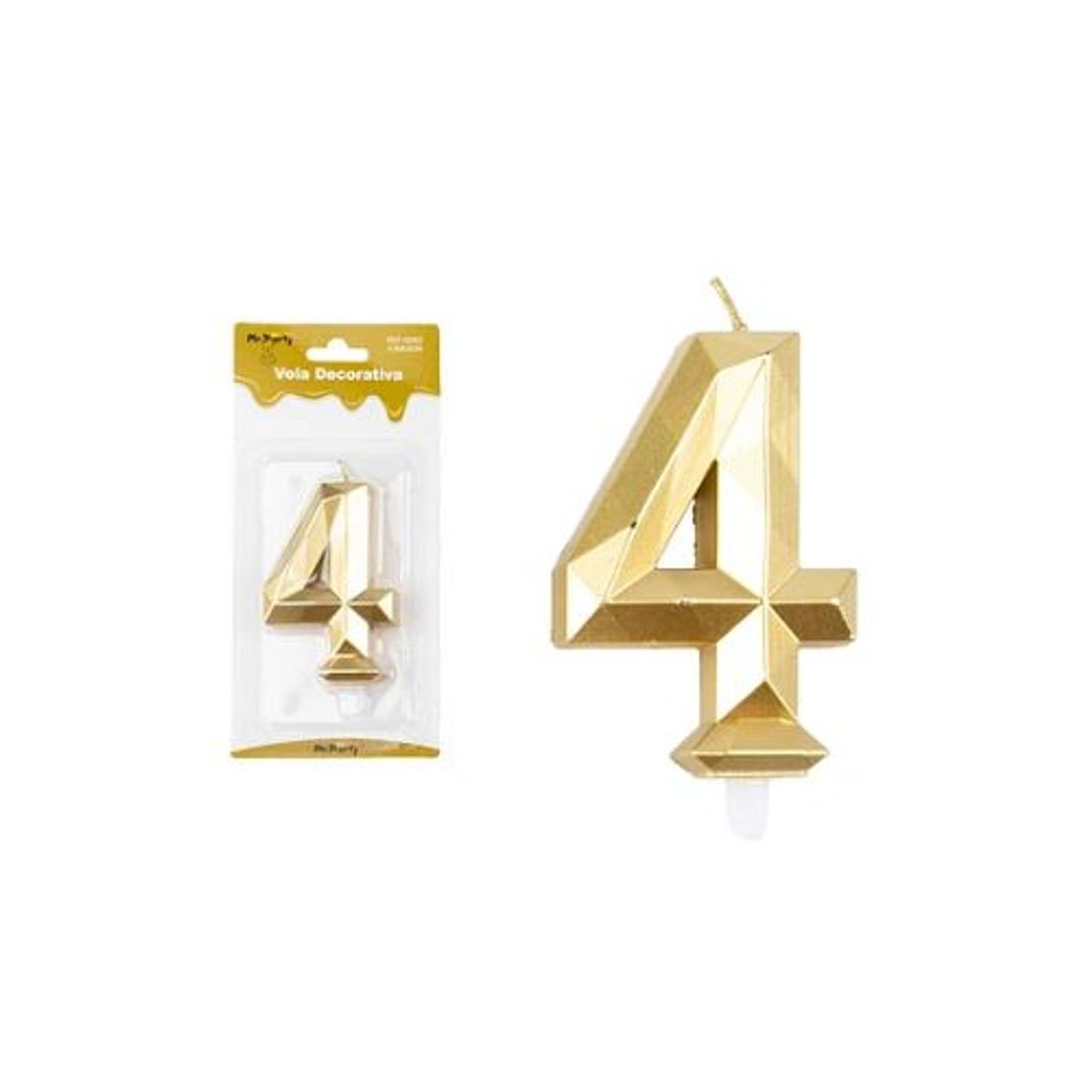 GENERICO - Vela de número 4 dorado en 3D 9cm