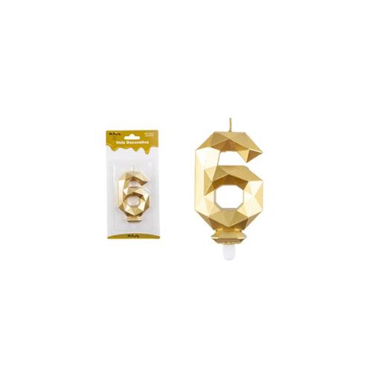 SUI GENERIS - Vela de número 6 dorado en 3D 8.6cm