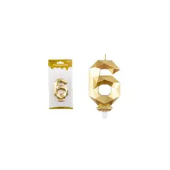 SUI GENERIS - Vela de número 6 dorado en 3D 8.6cm
