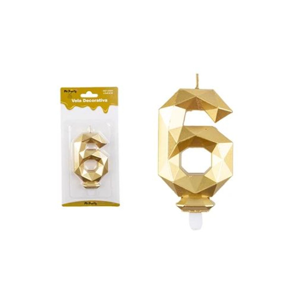 SUI GENERIS - Vela de número 6 dorado en 3D 8.6cm