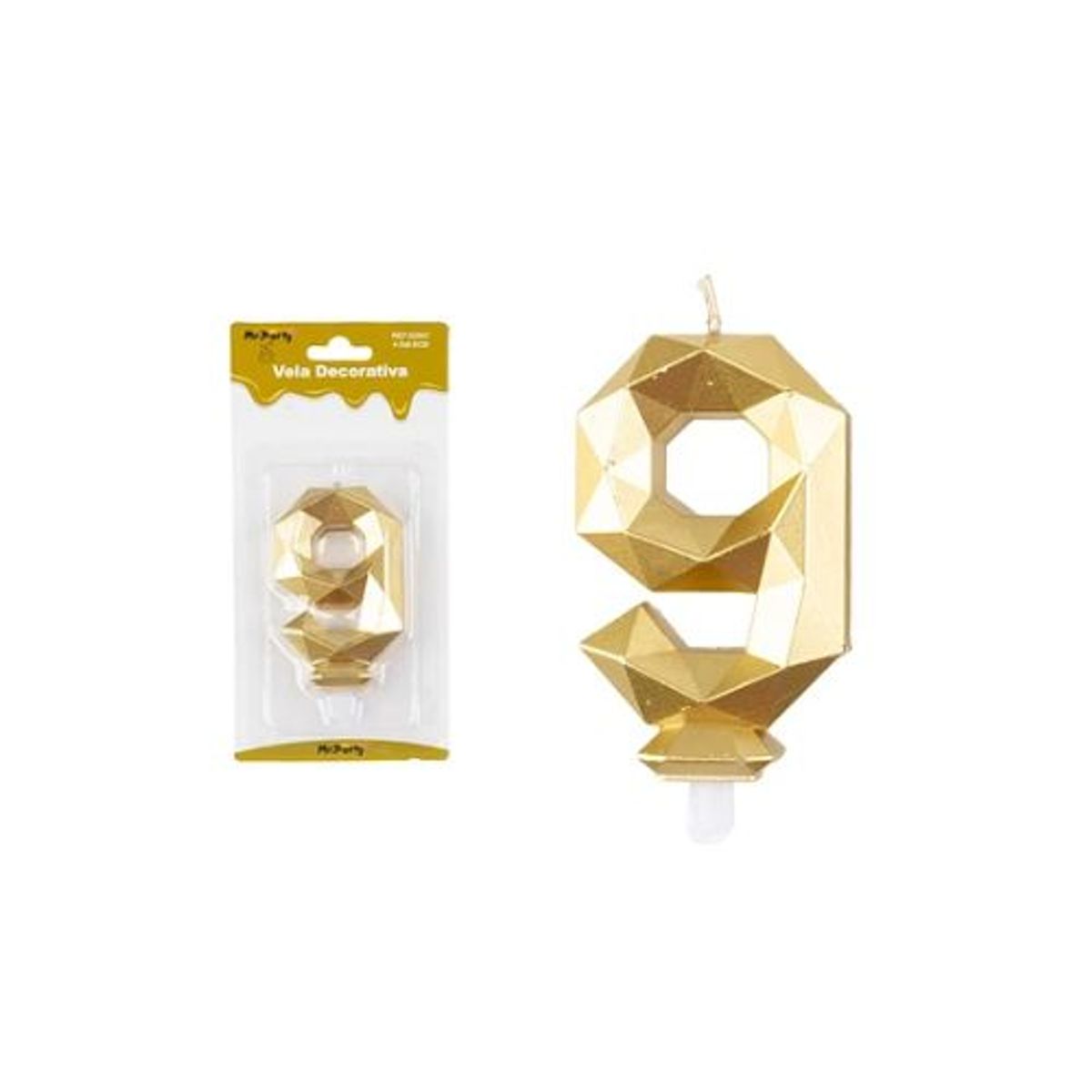GENERICO - Vela de número 9 dorado en 3D 9cm
