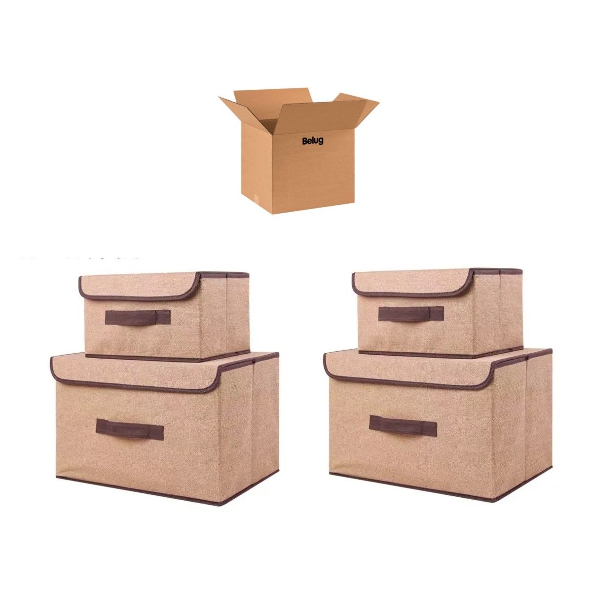 GENERICO - 4 Unidades Cajas Organizadoras De Tela Plegables Con Tapas BEIGE BELUG