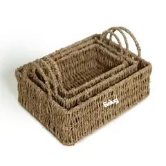 GENERICO - Canasto Organizador Deco Adorno Set De 3 Fibras Naturales Marrón BELUG