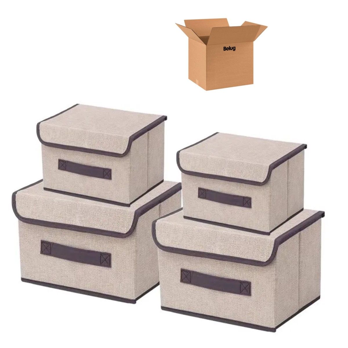 GENERICO - 4 Unidades Cajas Organizadoras De Tela Plegables Con Tapas CREMA BELUG