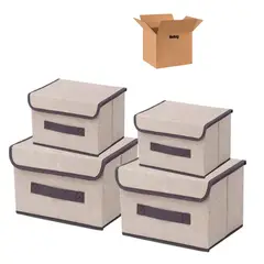 GENERICO - 4 Unidades Cajas Organizadoras De Tela Plegables Con Tapas CREMA BELUG