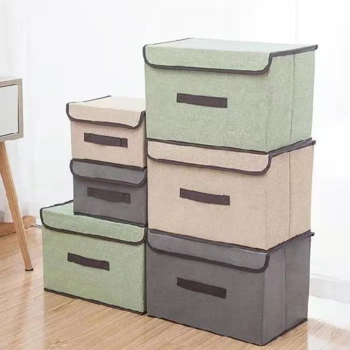 GENERICO - 4 Unidades Cajas Organizadoras De Tela Plegables Con Tapas CREMA BELUG