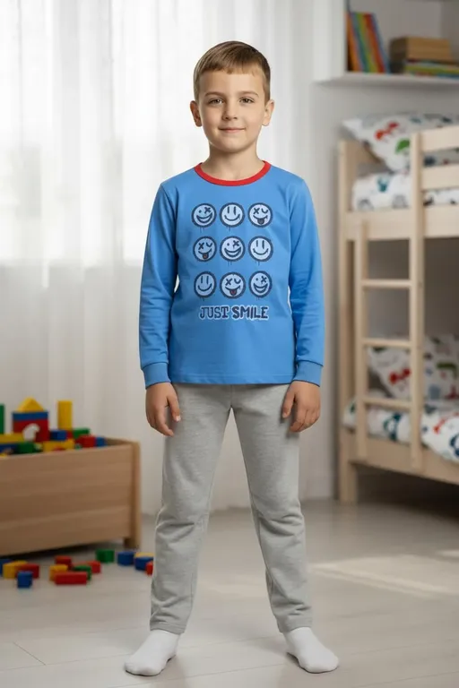Pijama Algodon Nino Estampado Just Smile Azul 3