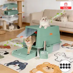 KOBA - Set Arenero Gato Extragrande Baño Sanitario Michi Acero Inox Verde