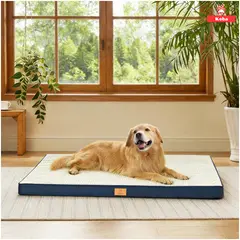 KOBA - Cama Antiestrés Extra Grande Para Perros Con Colchón Ortopedico 120x80cm Color Azul Con Crema