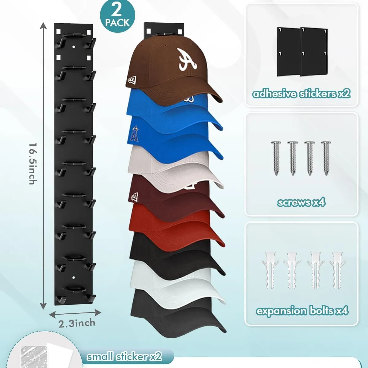 KUANGYE - 2 Piezas Gancho Organizador De Gorras, Colgador Gorros Pared
