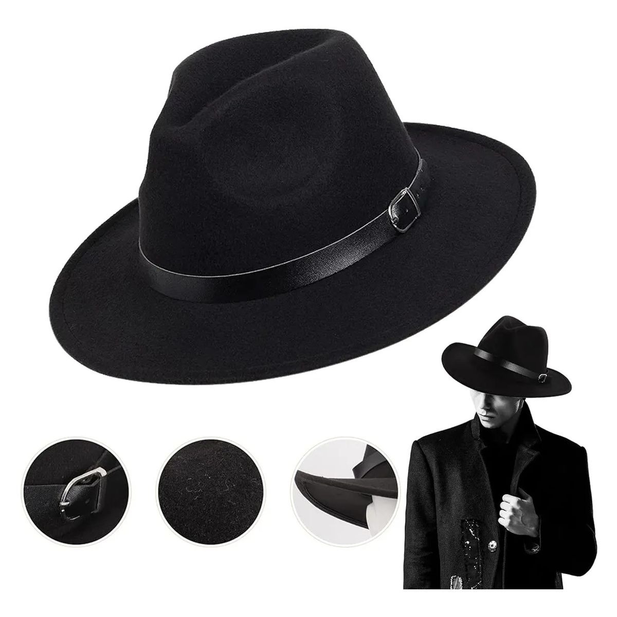 KUANGYE - Sombrero Gorro Elegante Jazz Con Broche Gorra Gorro Clásico