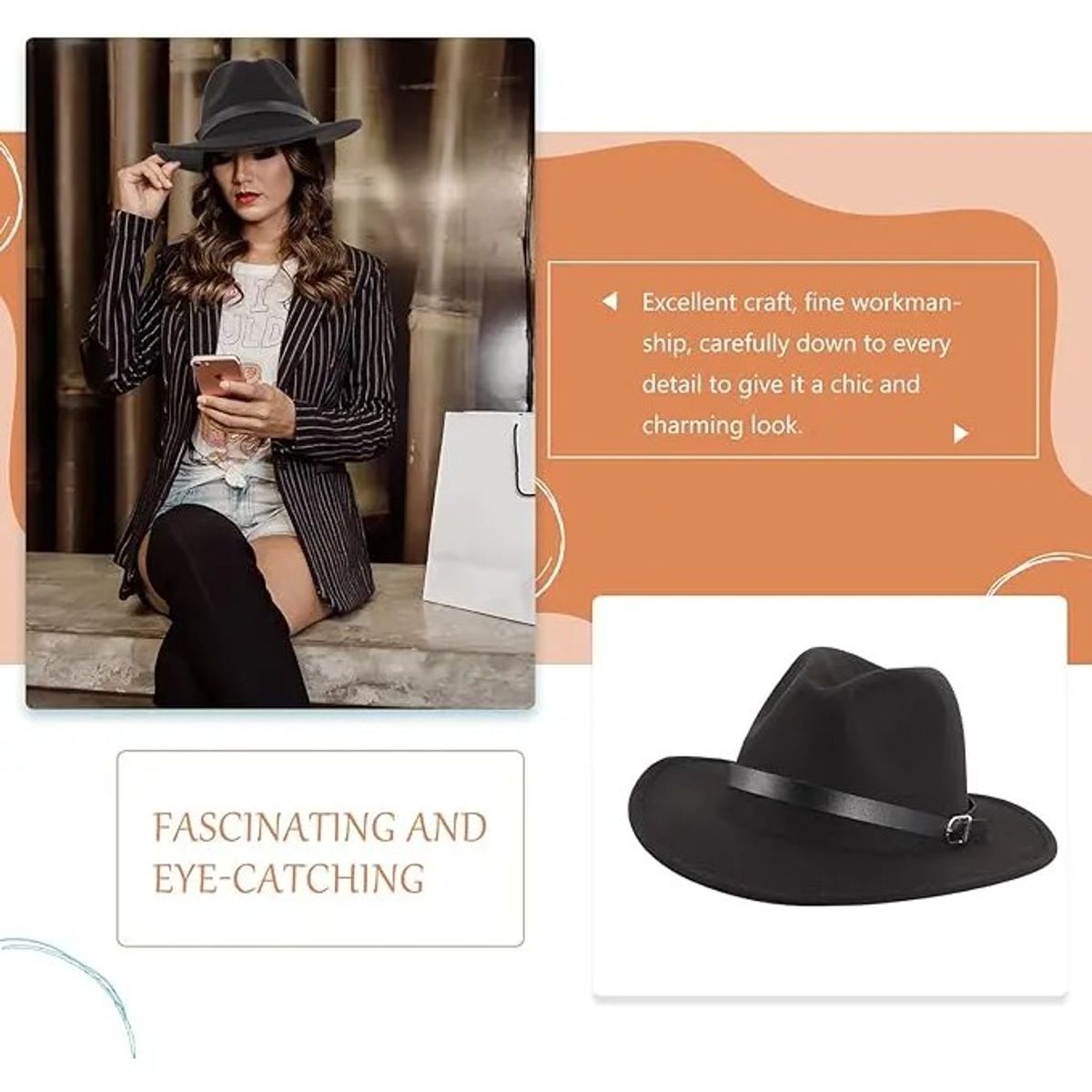 KUANGYE - Sombrero Gorro Elegante Jazz Con Broche Gorra Gorro Clásico