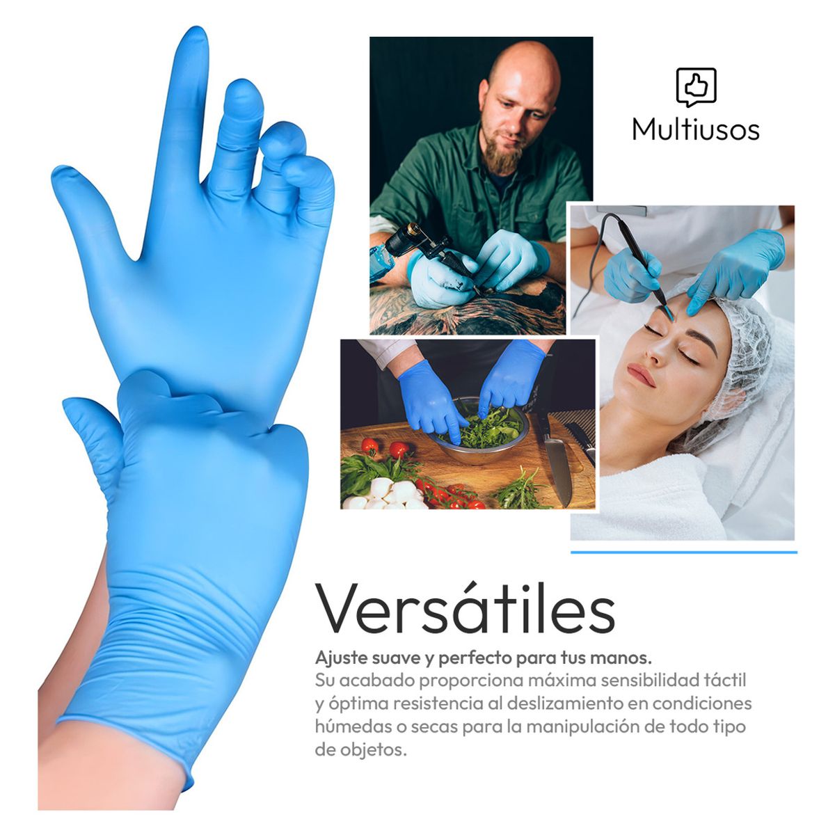 ABENA - Guantes de Nitrilo Examen médico Sin Polvo Abena Azul Talla L Multiusos