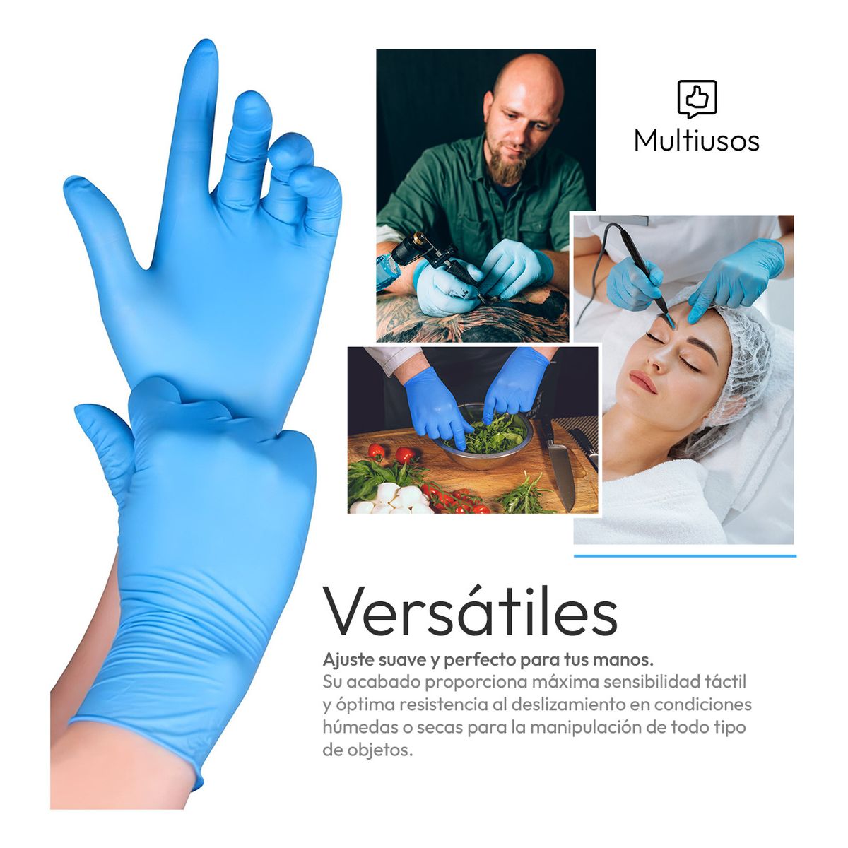 ABENA - Guantes de Nitrilo Examen médico Sin Polvo Abena Azul Talla L Multiusos