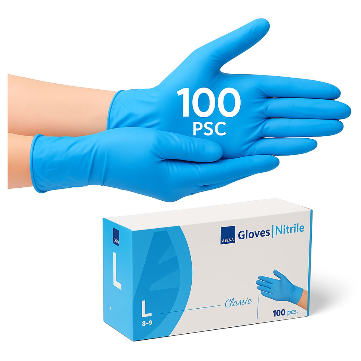 ABENA - Guantes de Nitrilo Examen médico Sin Polvo Abena Azul Talla L Multiusos