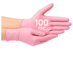 ABENA - Guantes de Nitrilo Examen médico Sin Polvo Rosado Talla S Multiusos