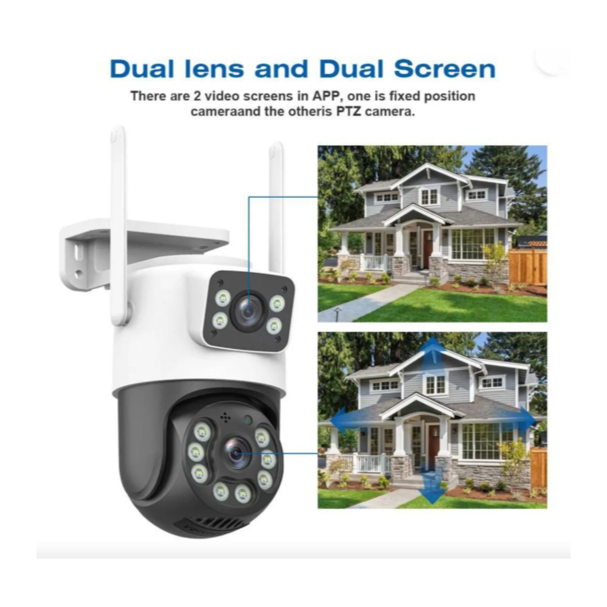 GENERICO - Camara De Seguridad Doble Ip66 2 Antena Wi-fi 360° App Icsee Blanco