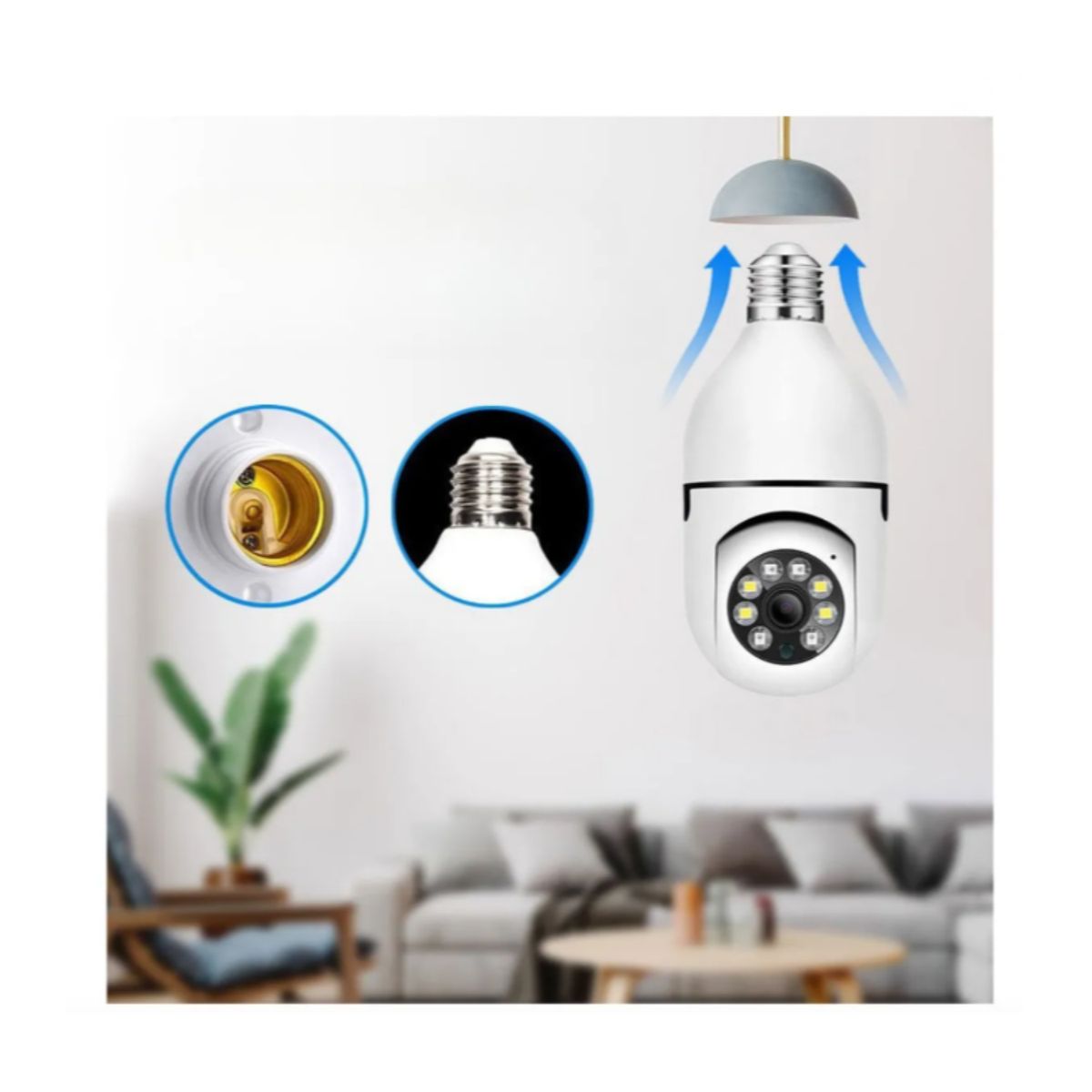 GENERICO - Cámara De Seguridad Wifi Tipo Ampolleta  Vigilancia 360° Blanco