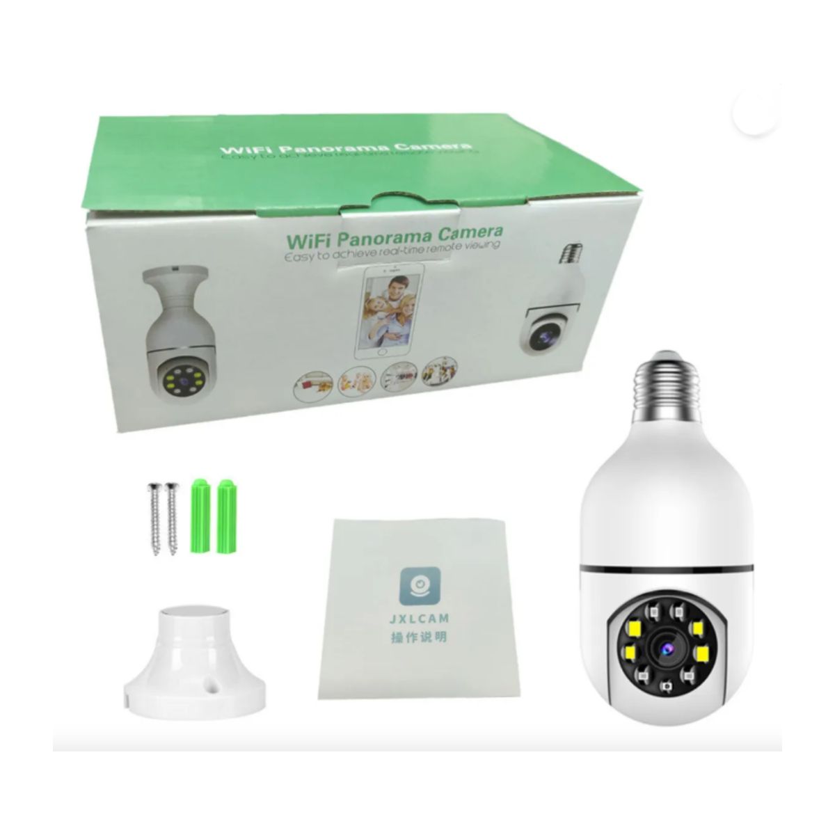 GENERICO - Cámara De Seguridad Wifi Tipo Ampolleta  Vigilancia 360° Blanco