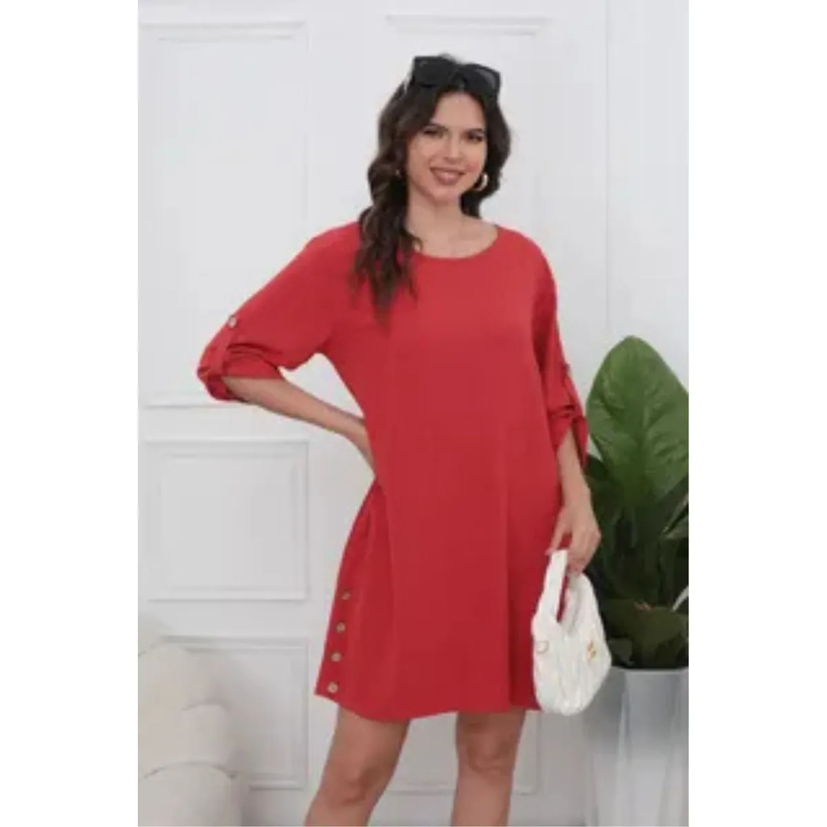 LOOK SHOP - Vestido Corto Mujer Algodón. Caída Liviana. Colores Lisos 0071