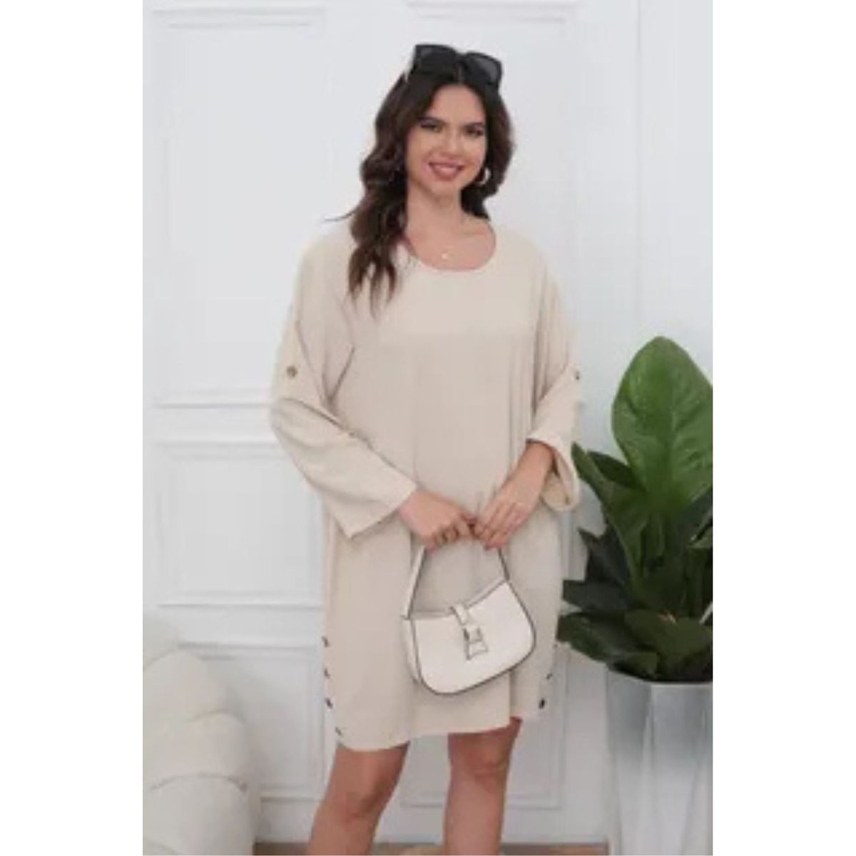 LOOK SHOP - Vestido Corto Mujer Algodón. Caída Liviana. Colores Lisos 0071