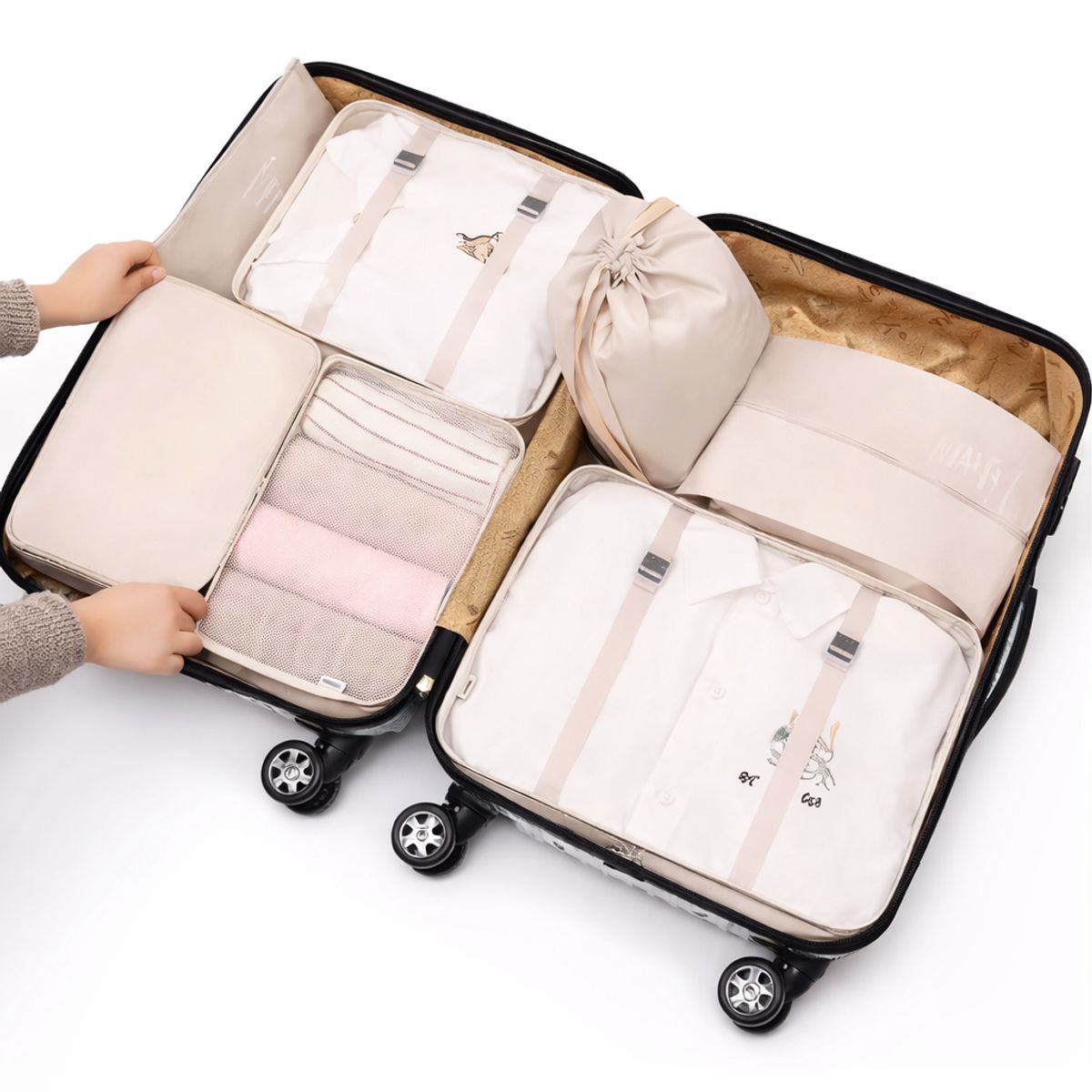GENERICO - Set Organizador de Maleta Premium - 7 Piezas - Rosado