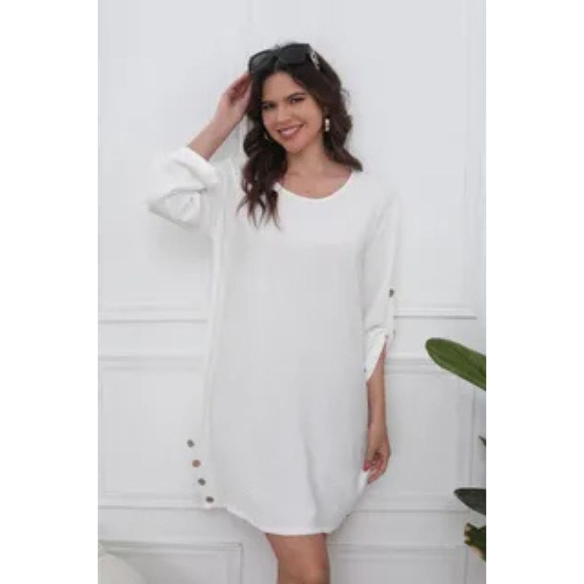 LOOK SHOP - Vestido Corto Mujer Algodón. Caída Liviana. Colores Lisos 0071