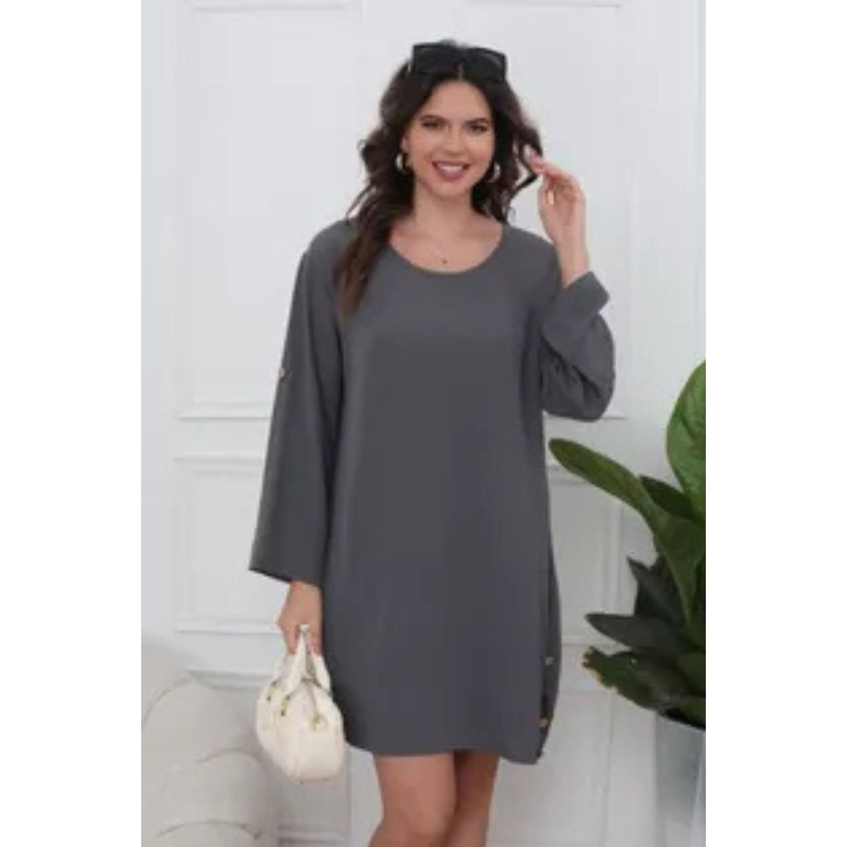LOOK SHOP - Vestido Corto Mujer Algodón. Caída Liviana. Colores Lisos 0071