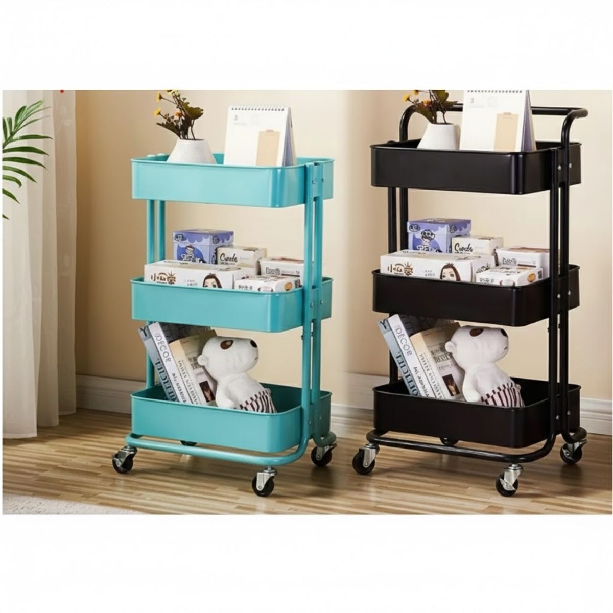 GENERICO - Carrito Organizador Multiuso Con Ruedas De Cocina 3 Niveles Negro