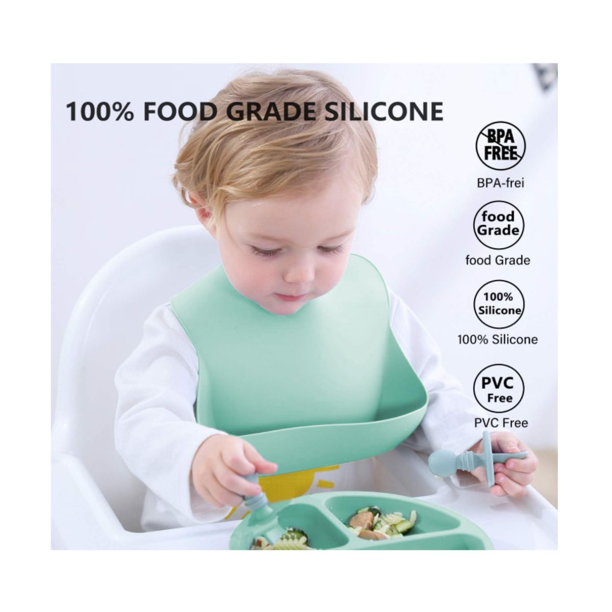 GENERICO - Set De Alimentación 4 Pzs Para Bebe Silicona Anti-deslizante Celeste