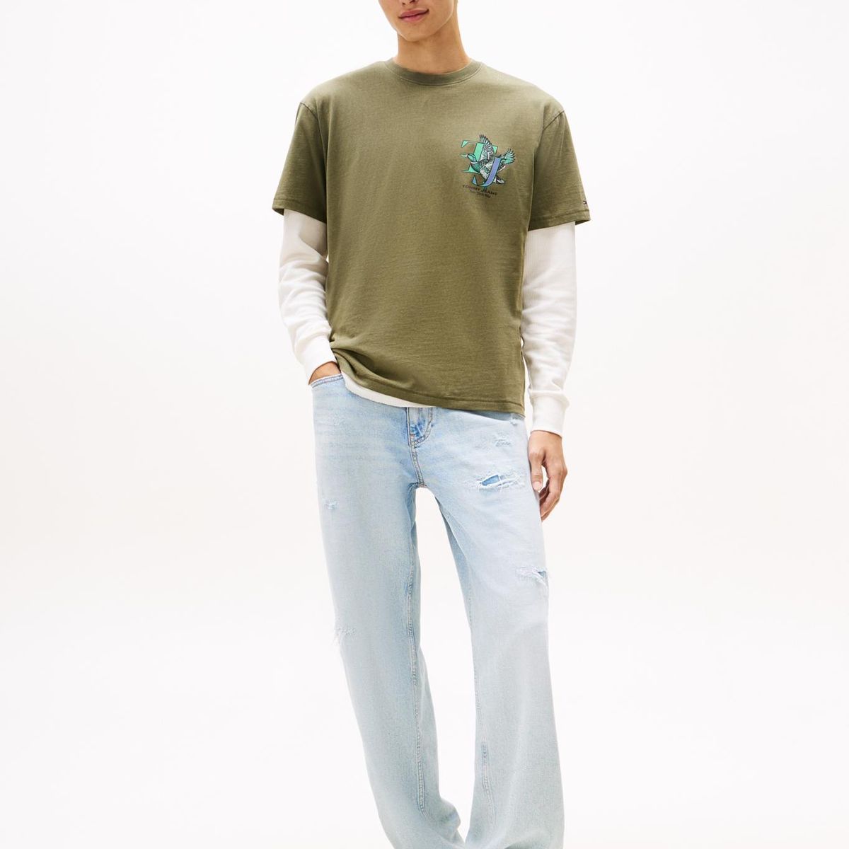 TOMMY HILFIGER - Polera Relaxed Fit Novelty Logo Verde Tommy Jeans