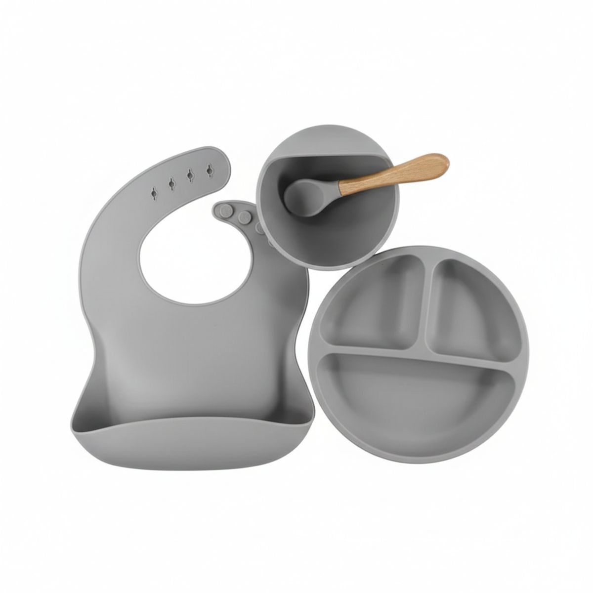 GENERICO - Set De Alimentación 4 Pzs Para Bebe Silicona Anti-deslizante Gris