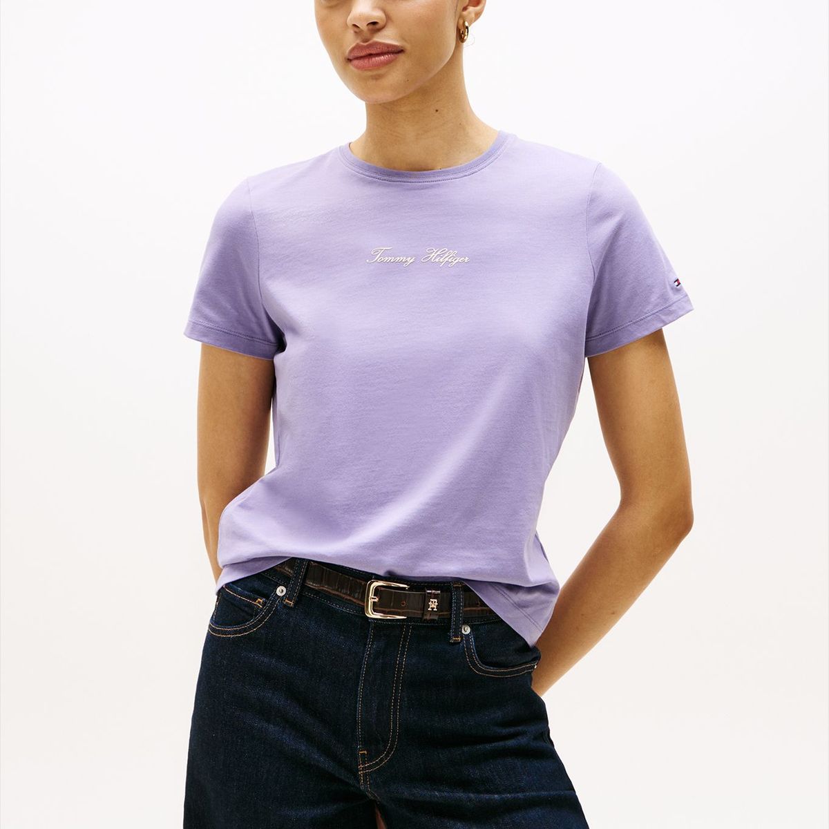 TOMMY HILFIGER - Polera Con Logo Texturizado Lila Tommy Hilfiger