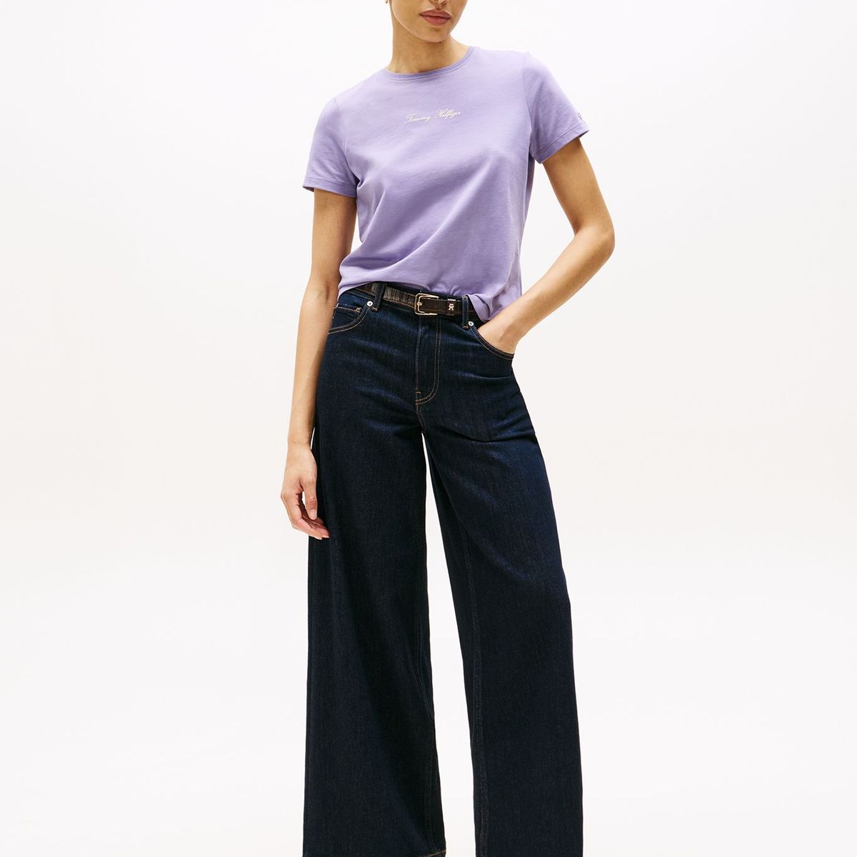 TOMMY HILFIGER - Polera Con Logo Texturizado Lila Tommy Hilfiger